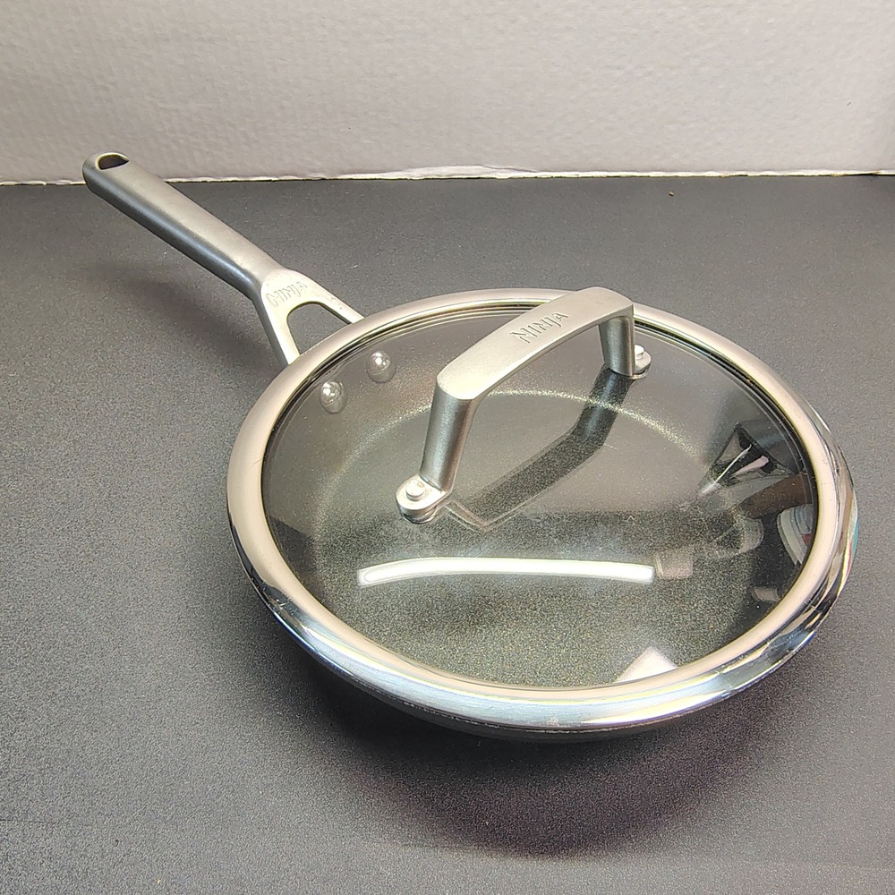 Ninja Foodi NeverStick Fry Pan Unisex 8 Inch Black Grey Skillet With Lid